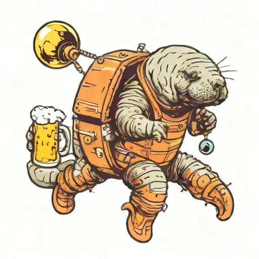 Manatee In A Space Suits Holding A Beer