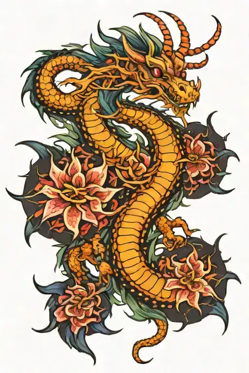 Centipede Dragon With Lycoris Radiata Flowers