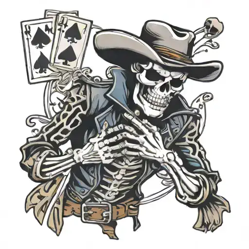 Skeleton Cowboy Holding Straight Aces Cards