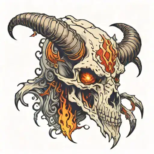 Goat Skull Demon Fire Claws Up