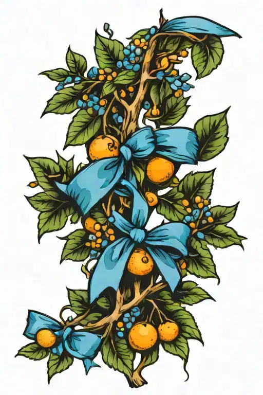 Orange Tree Branch With Blue Cancer Ribbon Tied
