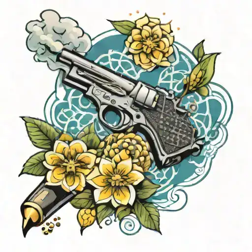 Gun Smoke Around Bullets Going Up Arm Into Flower Of Life