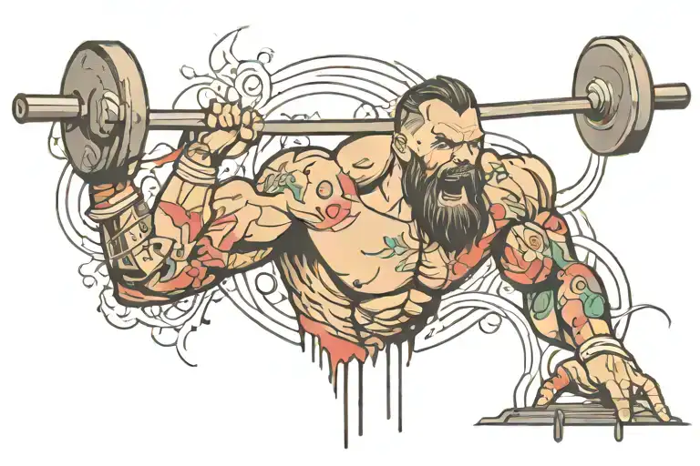 A Tattoo Of A Weightlifter Lifting Olympic Weights With A Background Of Moshing Concert-goers