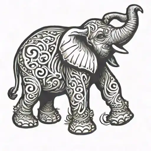 Cartoon Elephant Reaching Towards The Heavens