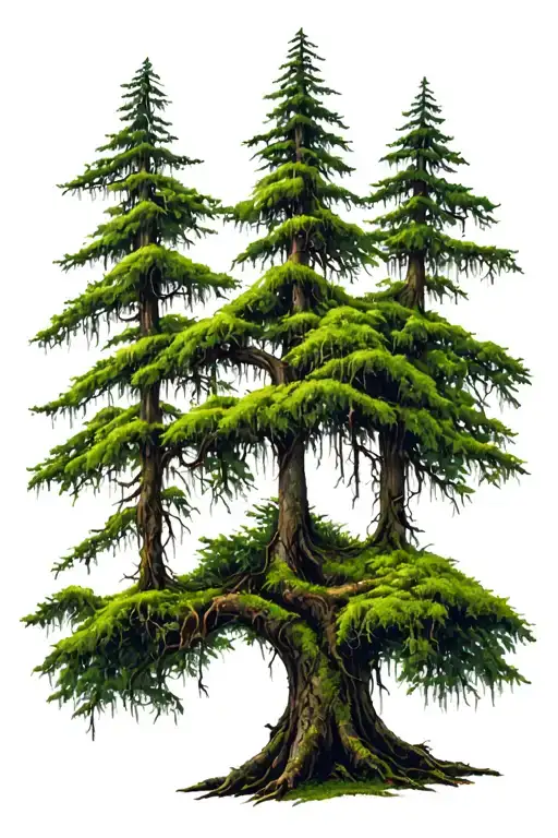 Bald Cypress Tree With Moss Covered Tree