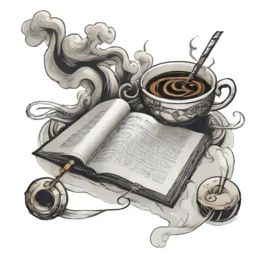 A Steaming Cup Of Coffee With A Book And A Pencil Intertwined In The Steam