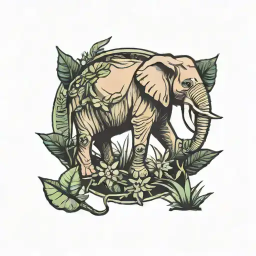 Elephant In Jungle Scene