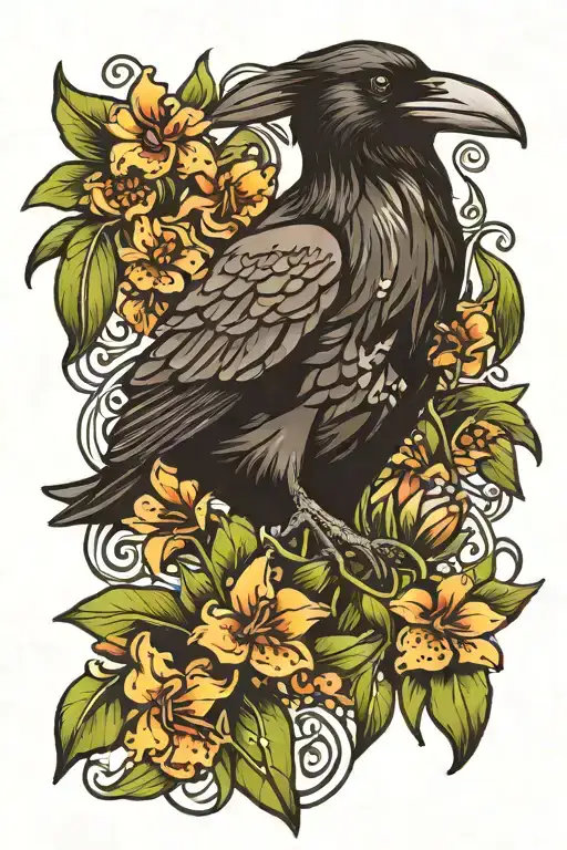 Raven With Lilly Of The Valley Flowers