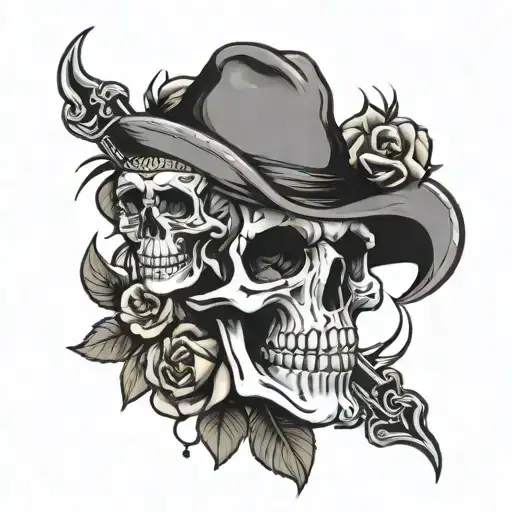 Black And Gray Skull And Grear Tattoo Design