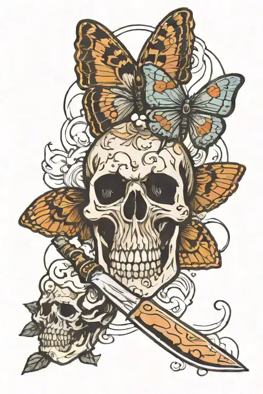 Moth With A Skull And Knife Piercing