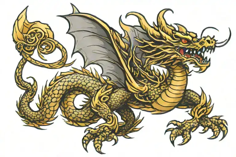 Gold Dragon Flying