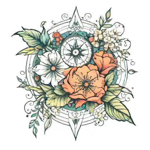Floral With Greenery A Compass Hidden In The Floral