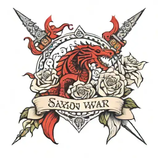 Saxon War Banner With White And Red Roses And English Dragon