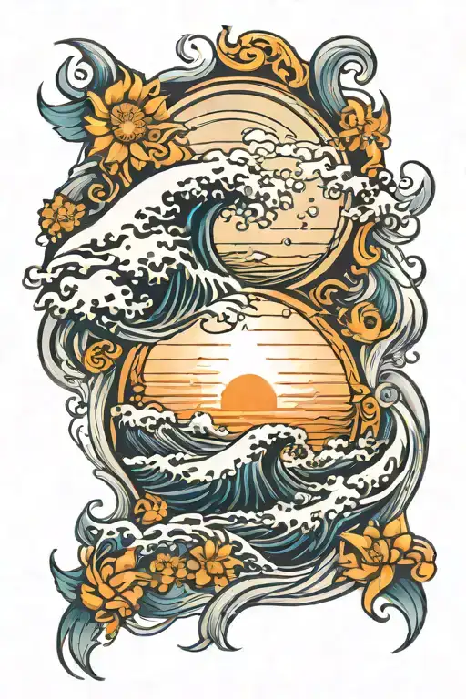 Sun Ocean Wave Merging