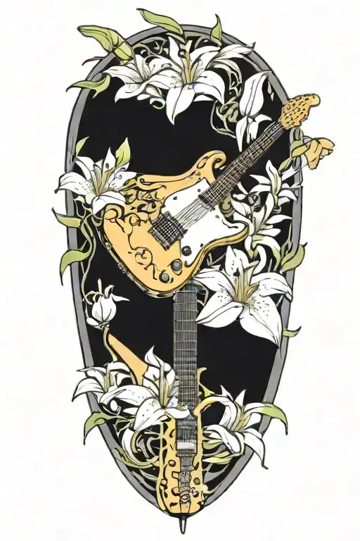 Stratocaster Guitar Surrounded With White Lily Flowers