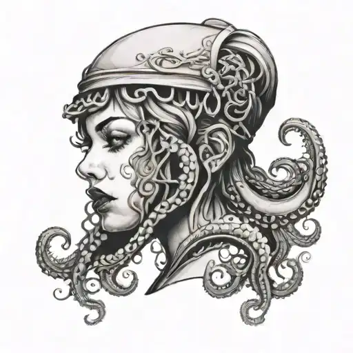 Half A Woman's Face Covered In Octopus Tentacles