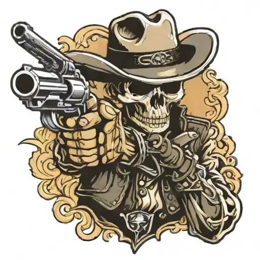 Cowboy Skull Pointing Gun