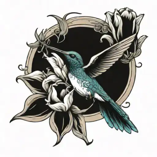 Hummingbird Pecking In A Half-closed Tulip