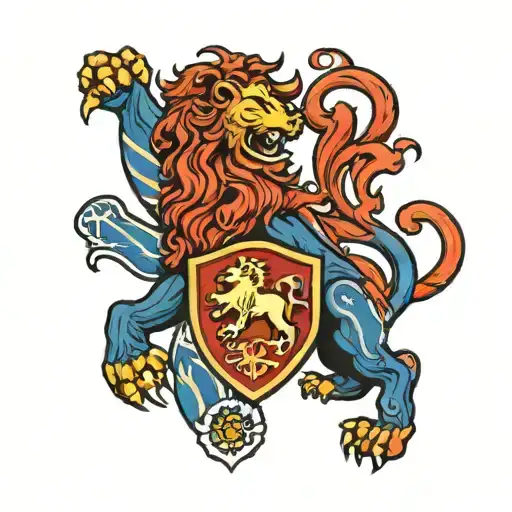 Scotish Flag Background With Scottish Lion Aries