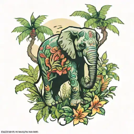 Elephant In Jungle Scene