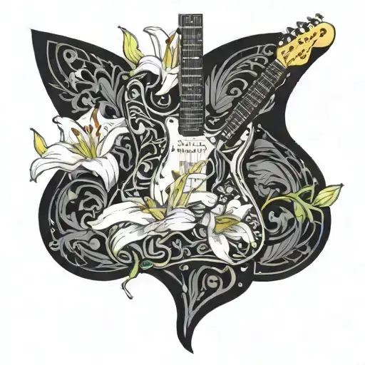 Stratocaster Guitar Surrounded With White Lily Flowers