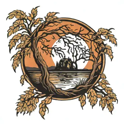 Weeping Willow Tree Night Sky Moon Water