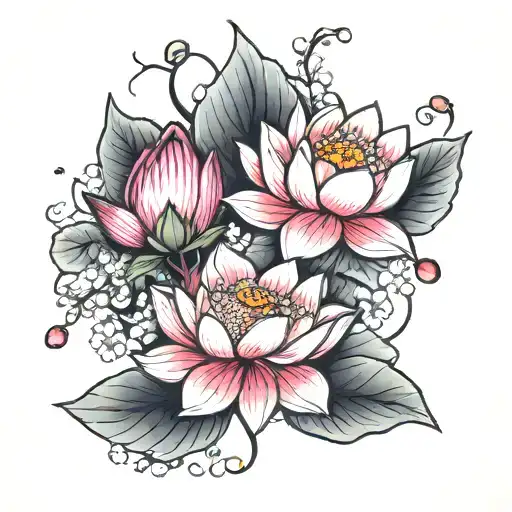 Lotus And Cherry Blossoms