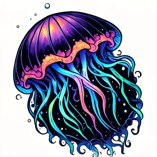 Gothic Colorful Jellyfish Floating Away