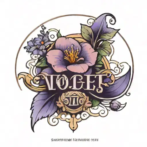 Violet Flower With A Date In The Middle Surrounded By Violets