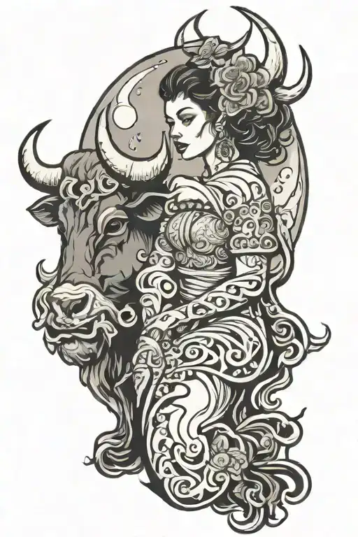 Taurus Bull Woman Full Moon Merging Together