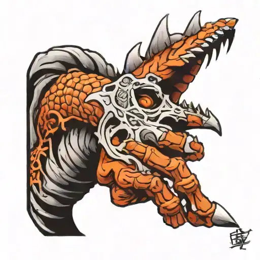 A Skeleton Hand With A Dragon Wrap Around The Arm Sleeve