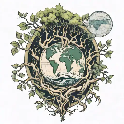 World Tree With A Map Of Earth In Its Roots