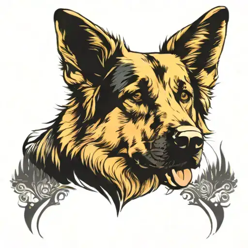 Silhouette Of A German Shepherd And Golden Retriever Head Facing Forward