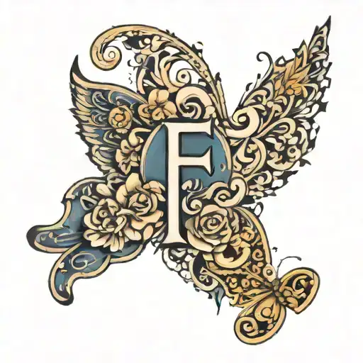 Leter F With A Crowd And A Little Butterfly Made Entirely