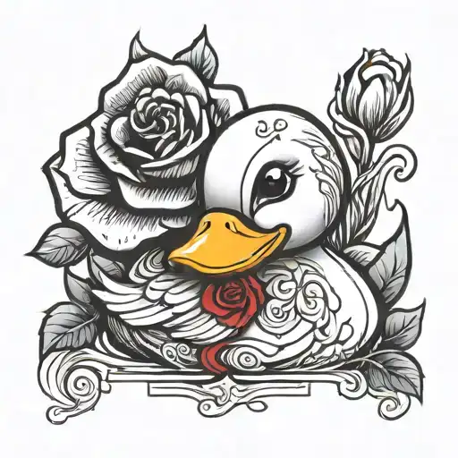 Rubber Duck With A Red Rose And Amythest