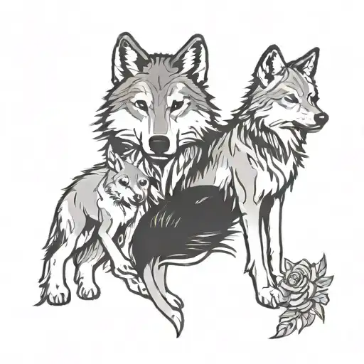 Wolf And A Baby Wolf