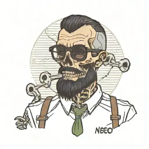 Skeleton With Flat Top Haircut Wearing Short Sleeve White Button Down Shirt And Nerd Glasses