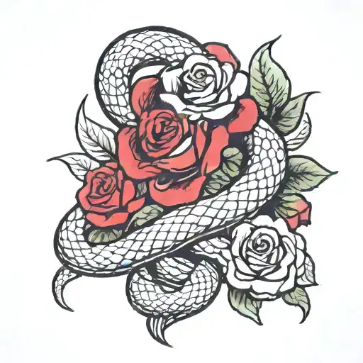 Snake And 3 Roses