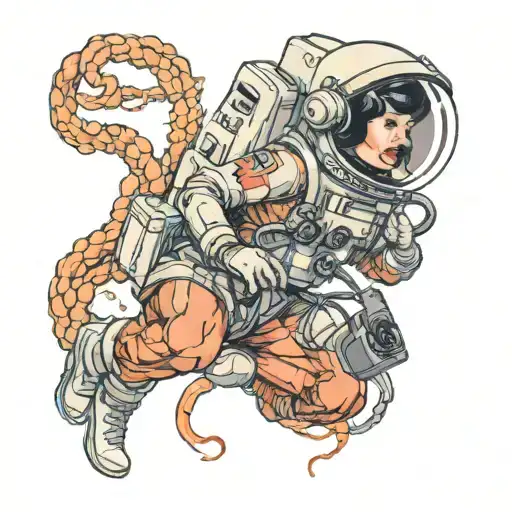 Pinup Girl Astronaut Choked By Tenticles