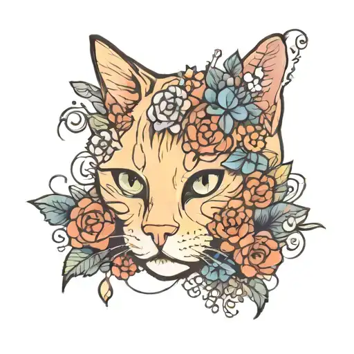 Scottish Cat With Flowers