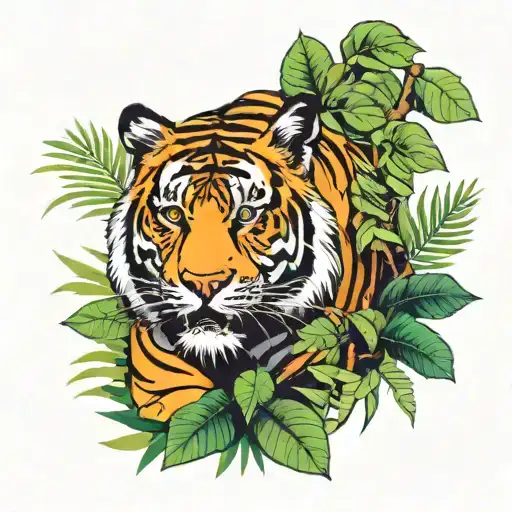 Bengal Tiger In The Jungle With Foliage