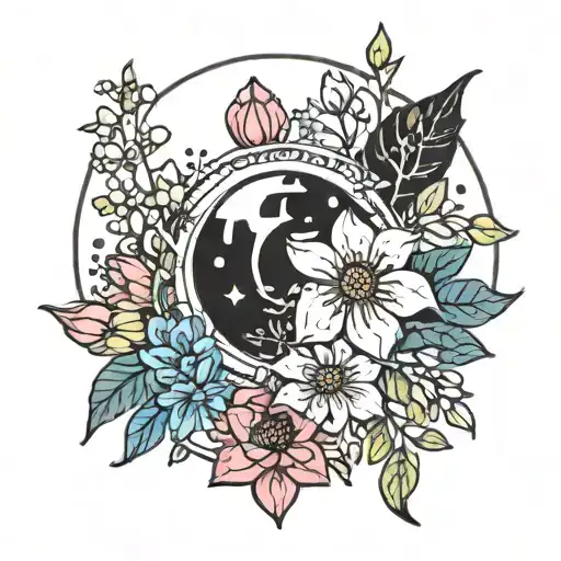 February Birth Flowers With A Full Moon And Orion's Constellation