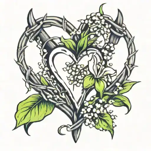 Barbed Wire Heart Shape With Lily Of The Valley Flower