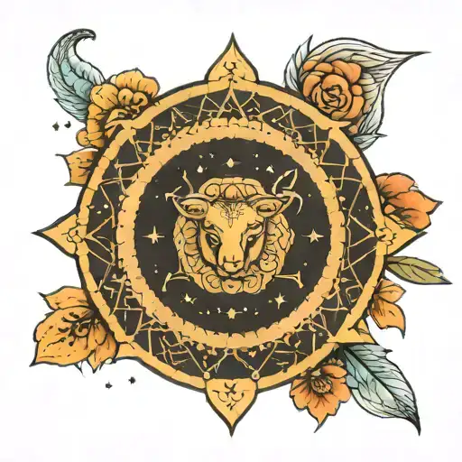 Simple Mandala Tattoo With Zodiac Aries Constellation