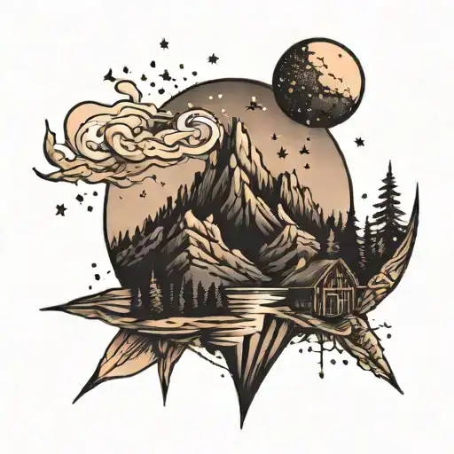 Mountain At Night With Dark Shading And Stars