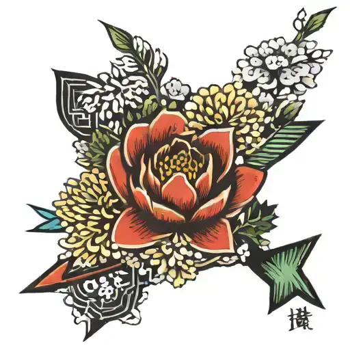 Arrow And Chrysanthemun Flower With Name Yuan