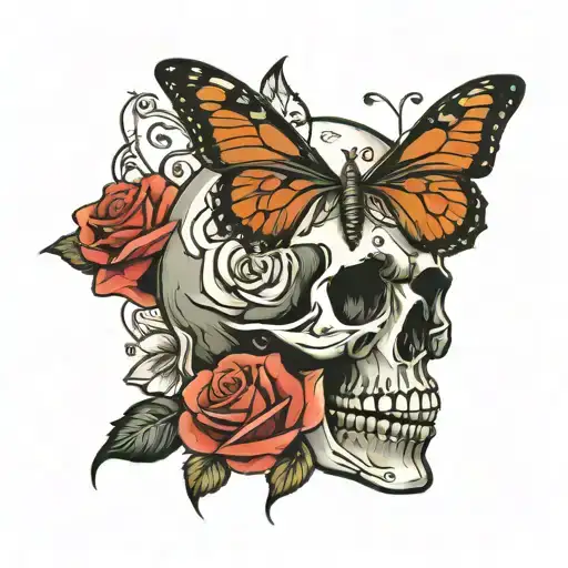 Skull And Rose And Butterfly