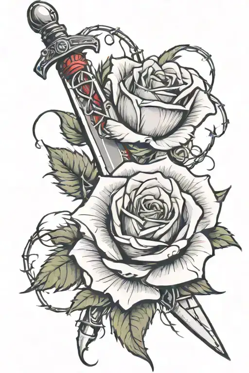 Rose Ensnared With A Dagger Wrapped With Barbed Wire