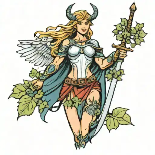 Valkyrie Warrior Draped In Ivy Holding A Sword