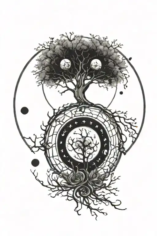 Moon Phases With Tree Of Life Intertwined
